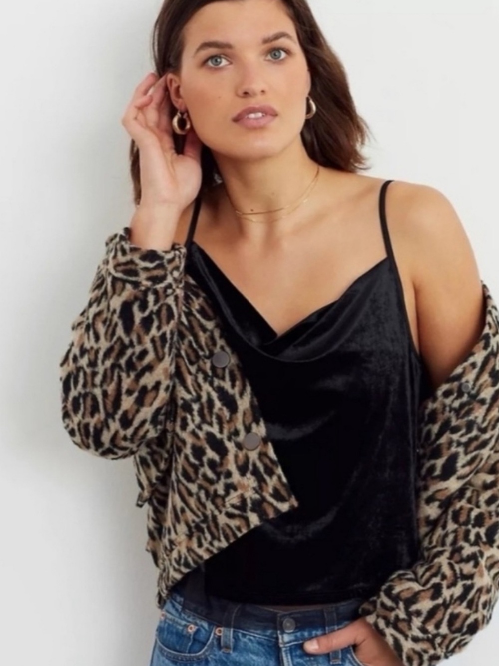 Anthropologie Maeve Halsey Velvet Cowl-Neck Tank Top Black Medium